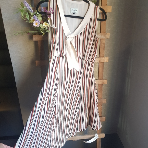 Vintage sailor Tie Front Stripped Swing A-Line Dress Sz M - Picture 3 of 8